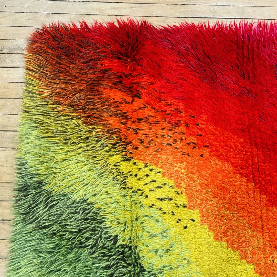 MCM escandinavo vintage años 60 70 (?) Alfombra Rya Shag Pile abstracta psicodélica hippie Foto 2 de 4