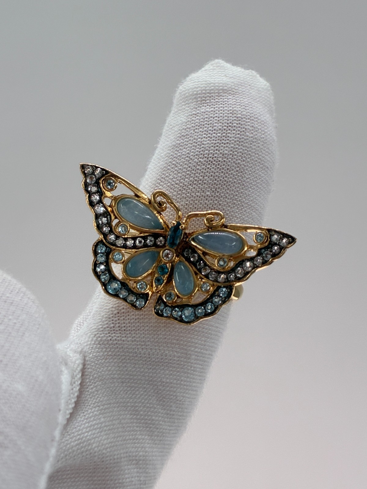 Blue Multi Gemstone Butterfly Statement Ring Ster… - image 3