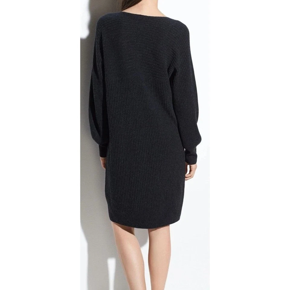 Vestido Suéter Vince Lana Cachemira Tejido Acanalado Manga Larga Carbón Para Mujer XS Foto 2 de 4
