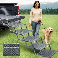 Wide Dog Ramp for Car, SUV & Truck, Portable Pet Stairs with Non-Slip and Eas...