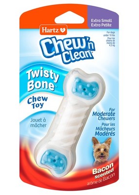 Hartz Chew  n Clean Twisty Bone Dog Toy, Bacon Scented Extra Small, Blue