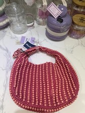 Pink Beaded Small Top Handle Bag w/ Gingerbre...