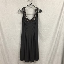 Maggy London Black Sequin Scoop Neck Pleated Cocktail Dress Womens 6