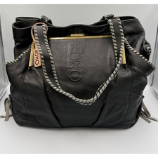 Muxo Camila Alves Shoulder Tote Bag Black Leather Whipstitch Gold Tone NWOT