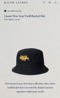 Polo Ralph Lauren Bucket Hat Mens L/XL Black Lunar New Year Gold