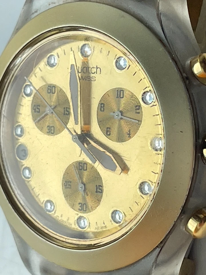 Швейцарские часы с хронографом Swatch SVCK4032G Irony Diaphane прозрачные золотистые 43 мм - Изображение 3 из 4