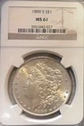 1890 S Morgan BU MS-61 certified by NGC free shipping