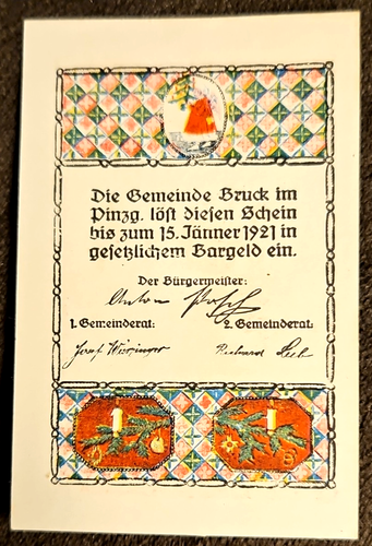 1920 Austria Notgeld Bruck im Pinzgau ½ Krone Christmas Scene Jaksc/Pick0107-IIb - Afbeelding 2 van 2