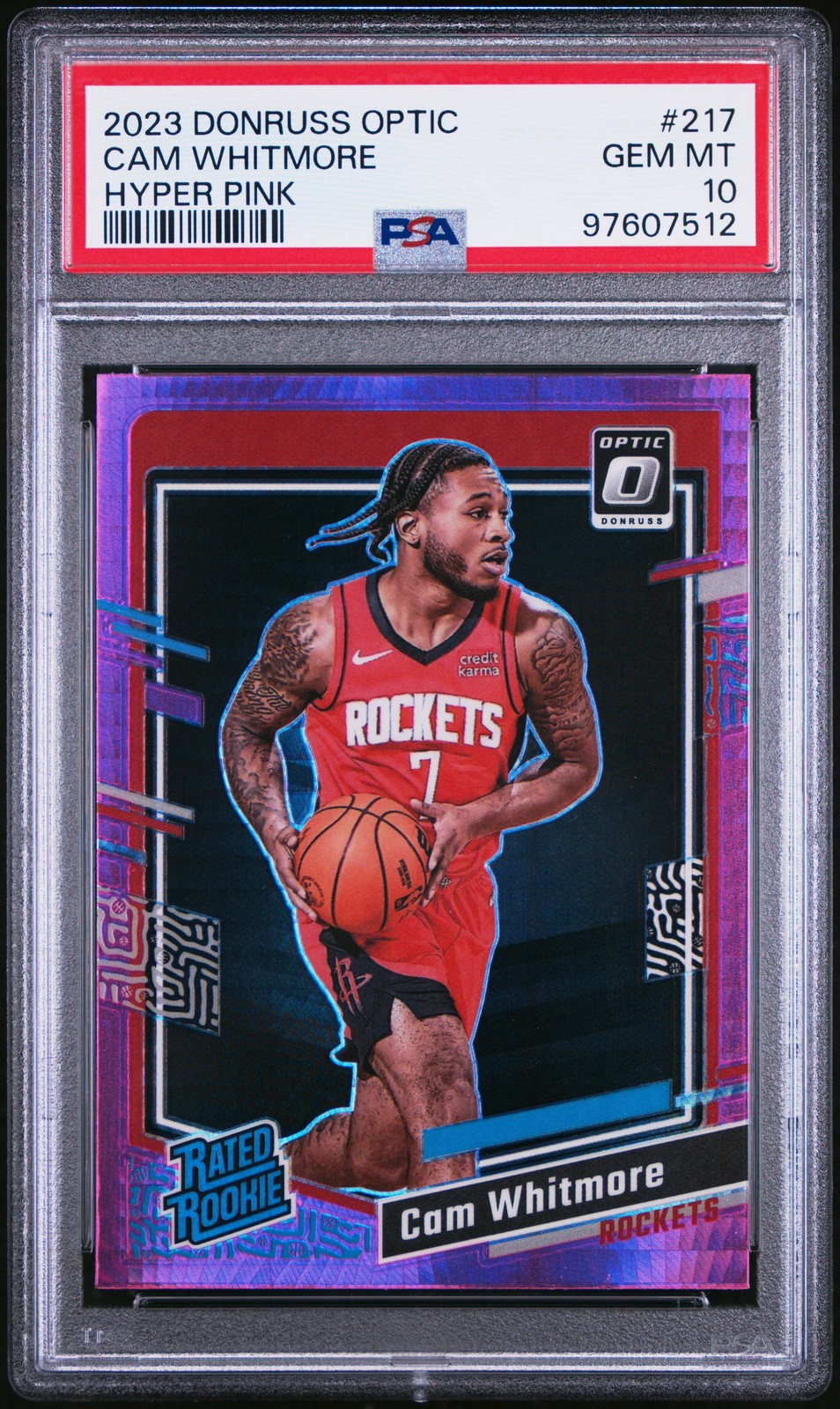 2023 Donruss Optic #217 Cam Whitmore Hyper Pink RC PSA 10 Houston Rockets