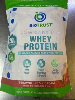 12.8oz BioTrust Low Carb Lite Strawberries & Cream 20g Whey Protein best by 8/26