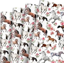JarThenaAMCS Horse Floral Wrapping Paper -Not Roll- Watercolor 