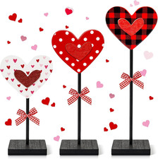 3PCS Valentines Day Decorations Wooden Heart Sign, Valentine'S Day Wooden Table