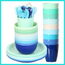 54 pcs Plastic Dinnerware Set of 9, Colors, Toddler Dining Set, Cups, Plates,...