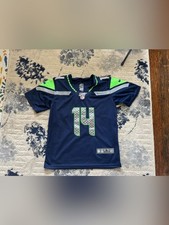 Nike Kids Seattle Seahawks Navy and Neon Green #14 Jersey
