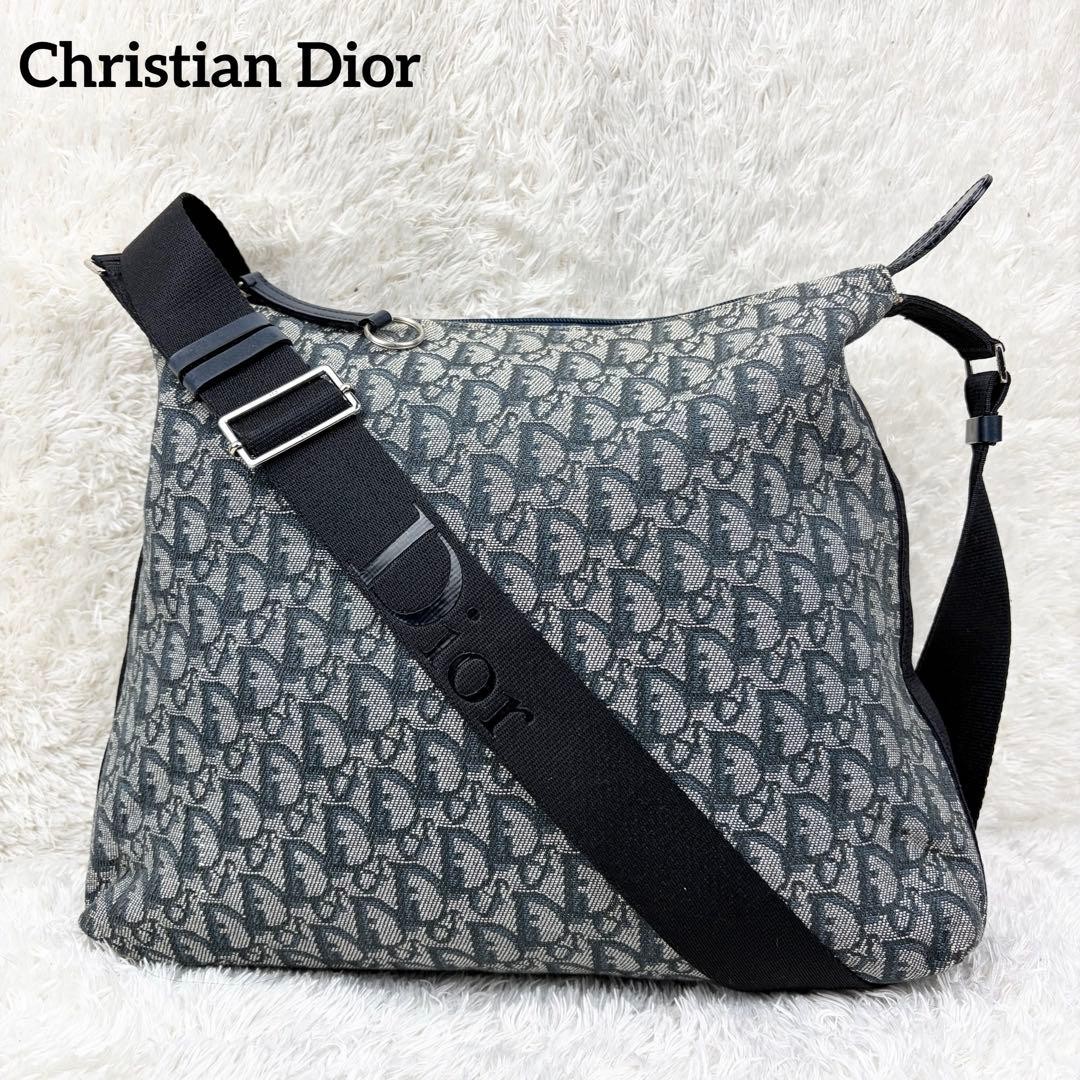 Christian Dior Shoulder Bag Canvas Navy Beige Trotter Pattern Women's Authentic thumbnail 22