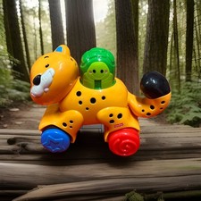 FISHER PRICE AMAZING ANIMALS PRESS AND GO CHEETAH Rolling Toy  7"