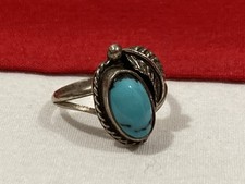 Vintage NAVAJO UNSIGNED 925 Sterling Silver Turquoise Stone Band RING SIZE 5