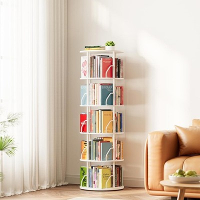5 Tier Rotating Bookshelf Tower, 360 Display Stackable Spinning Bookcase, Space