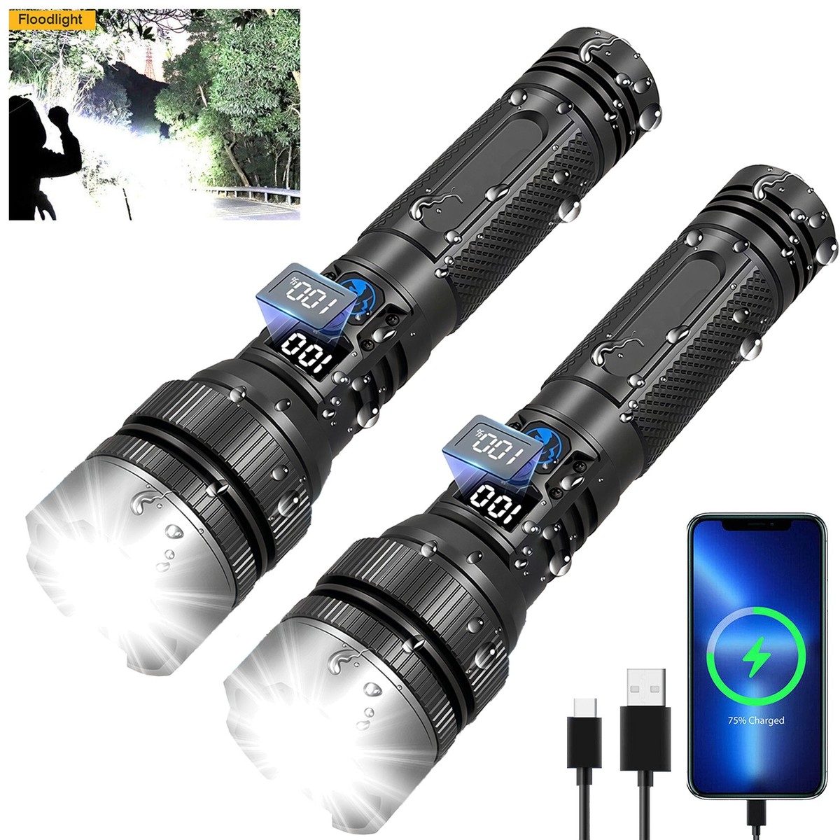 bright rechargeable flashlights baibian 600,000 High Lumens, Super LED Flashlight with Long Handle, Large Capacity, Zoomable & 6 Modes, Waterproof Handheld Flashlight for Camping Emergencies Home : Tools & Home Improvement You can charge by laptop Rechargeable Flashlight 100,000 High Lumens,