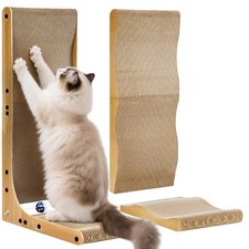 Cat Scratcher with Replacement Cardboard, 27.6" L Shape Wall Mounted Brown