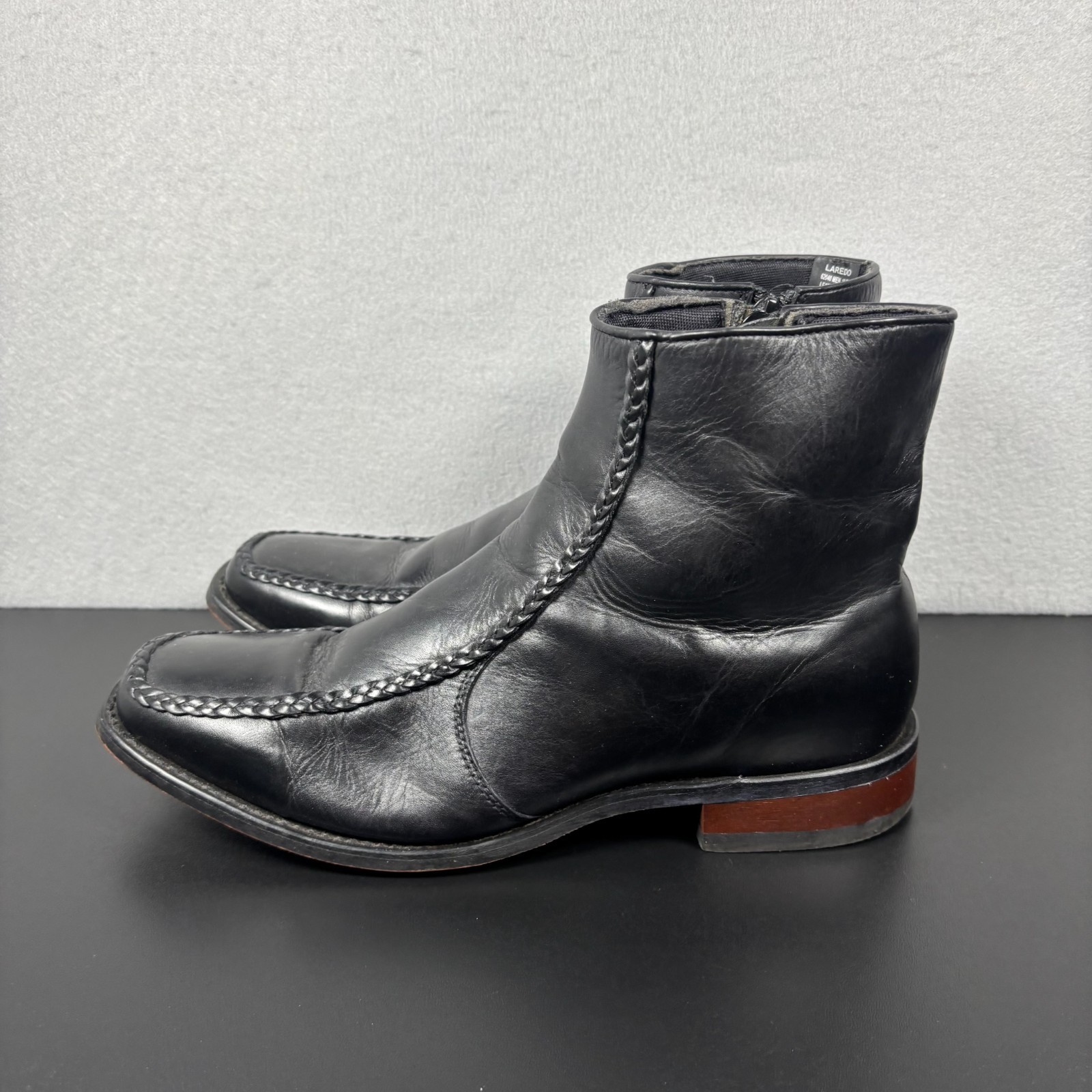 Laredo Richmond Black Leather Side Zip Boots Men's Size 10 EW Extra Wide Western