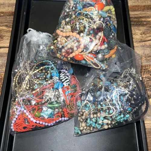 8 Lbs VTG To Now Mystery Costume Jewelry Necklaces Lot Wearable Junk Craft Art