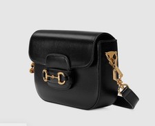 GUCCI Horsebit 1955 Small  Black Leather Shoulder Bag  100%Authentic