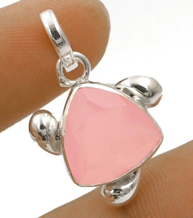 Natural Rose Quartz 925 Sterling Silver Pendant Jewelry 1 1/5'' Long @9-9