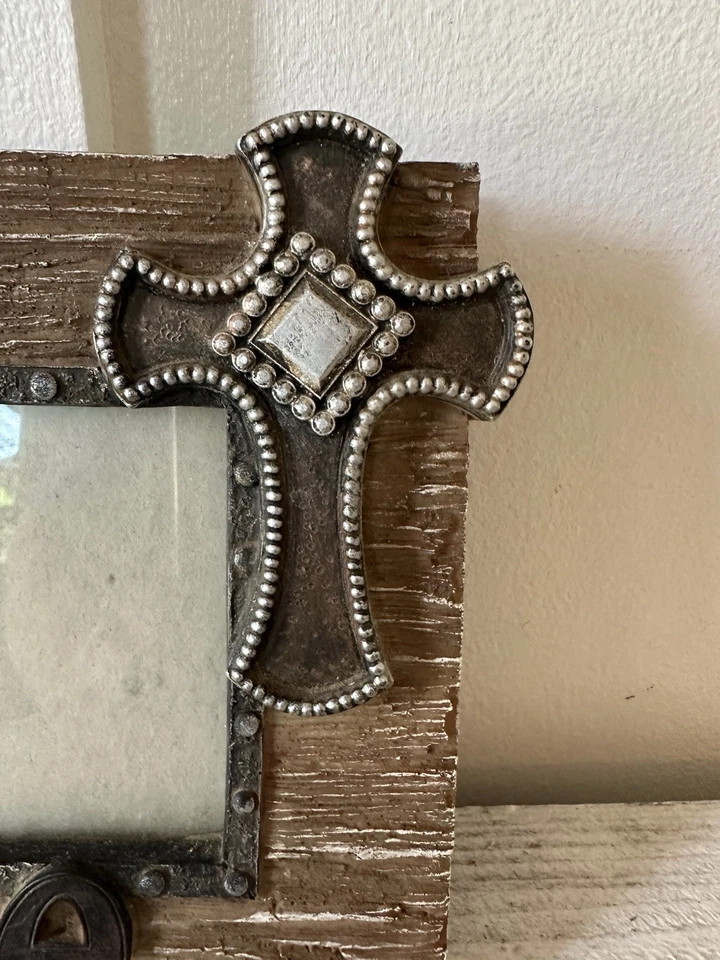 Religious Spiritual Resin Picture Frame 4”x6” Hope Cross Brown Wood Tone - Image 2 of 4