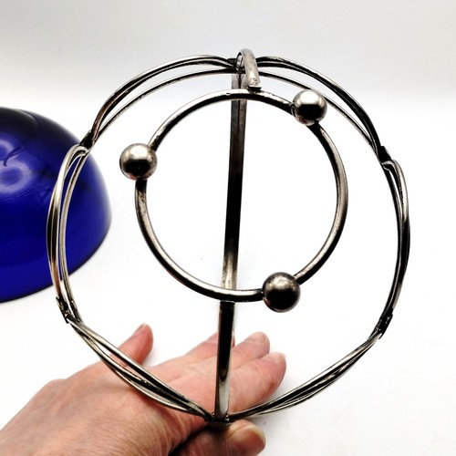 English Art Deco Cobalt Blue Glass Serving Dish W/ Silverplate Tray Basket - Picture 11 of 21