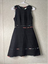Kate Spade Dress Womens 00 Black Floral Blossom Trim Sleeveless Fit Flare Tweed