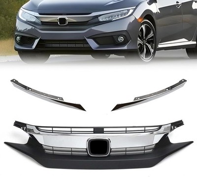 3PCS Front Bumper Grille Grill Fit for 2016 2017 2018 Honda Civic Coupe Sedan Fr