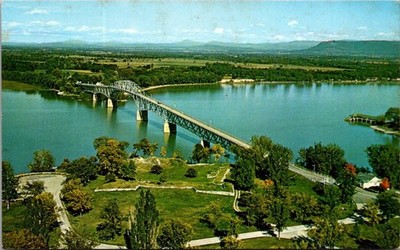 Aerial View Of Lake Champlain Tool Bridge Connecting Chimney Point Vermont...