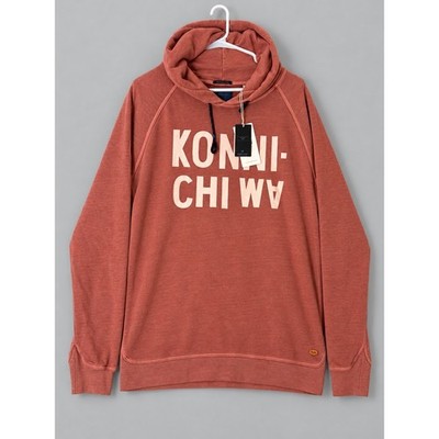 Scotch & Soda Hoodie Mens Tokyo Cult Konnichiwa Graphic Sweatshirt Orange XL