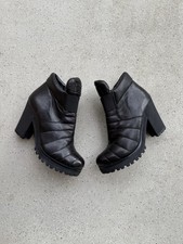 DDP Prada Leather Heeled Boots Quilted Ankle Size 36.5