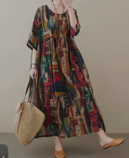 Ladies  Arty Geometric boho Loose Floaty Comfy Slimming Summer Casual dress 16