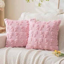 Pink Bow Throw Pillow Covers 18x18in Set of 2,Christmas Coquette Soft Plush