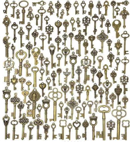 Lot De 125 Pièces : Clés / Porte-clés / Pendentifs Bijoux - Métal Couleur Bronze Antique - Neuf Avec étiquettes
