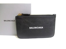 Auth BALENCIAGA Black Leather Coin Card Holder Coin Purse b065