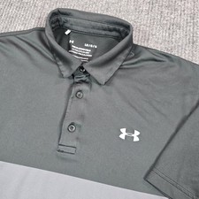 Under Armour Playoff Polo Shirt Mens Large Black Gray HeatGear Golf Colorblock