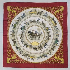 Vintage Herm s La Promenade de Longchamps Silk Scarf Philippe Ledoux Red