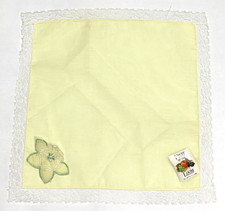 Vintage Ladies Hankie Handkerchief Yellow Embroidered Flower White Trim