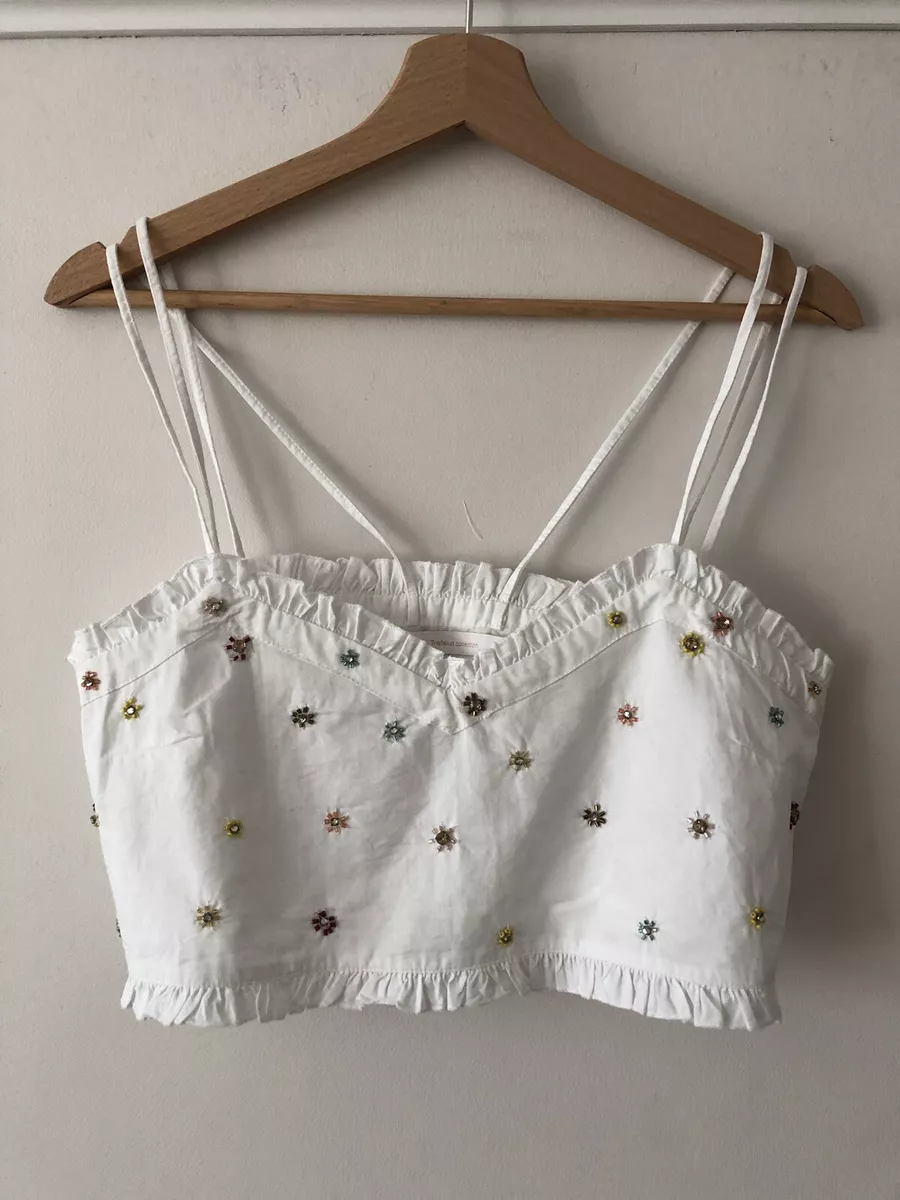 ZARA White Embellished Sequinned Strappy Crop Top Bralette S