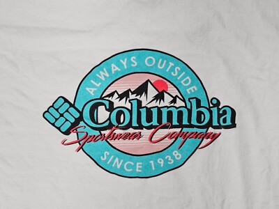 Always Outside Columbia Sportswear White with Teal Graphic T-Shirt