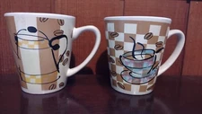 2 Retro Coffee Cups - Beans all over!