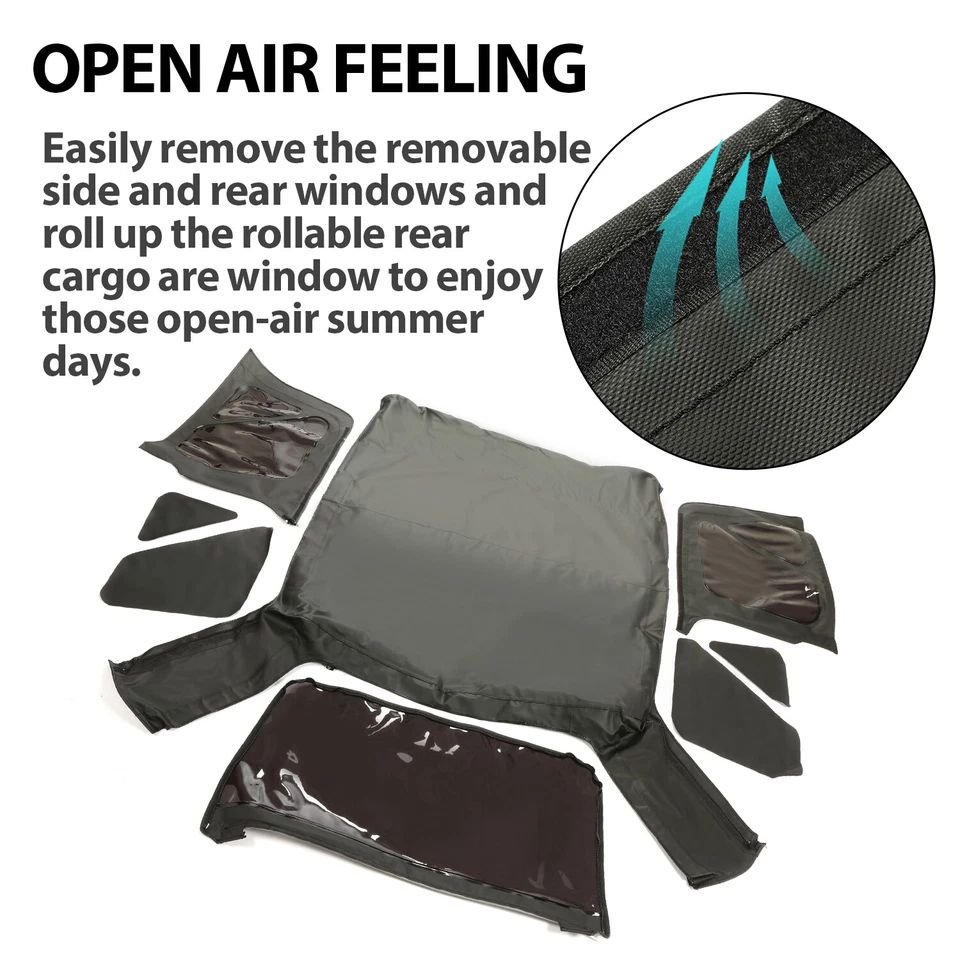 PARA Jeep Wrangler TJ 1997-2006 negro techo blando ventanas tintadas repuesto 4 piezas Foto 3 de 4