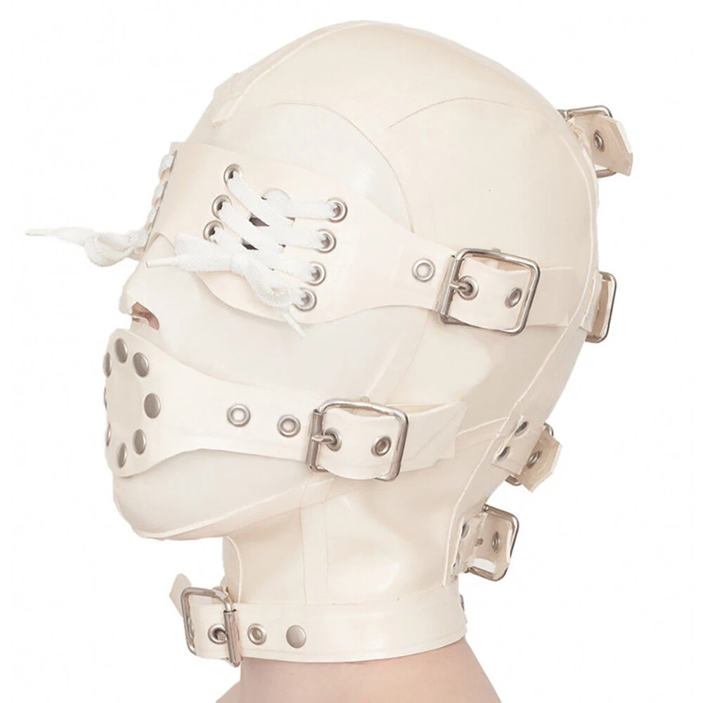 Handmade Latex Hood Rivet Buckles Mask Eyes Blindfold with Zipper