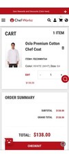 Chef Works Oslo Premium Cotton Chef Coat White 64 FB23NWHT64