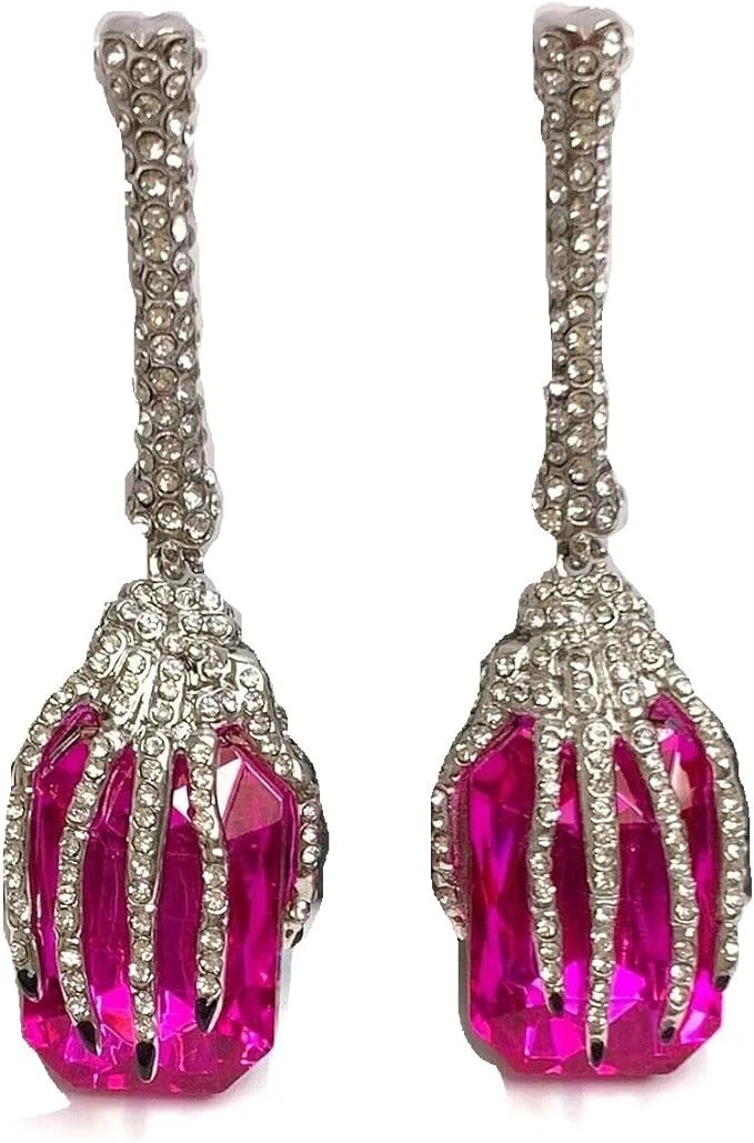NEW BETSEY JOHNSON SKELETON PAVE HAND CRYSTALS HOLDING FUCHSIA