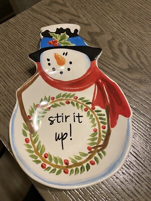 Vintage Cracker Barrel Spoon Rest ''Stir it Up'' Snowman Shape 